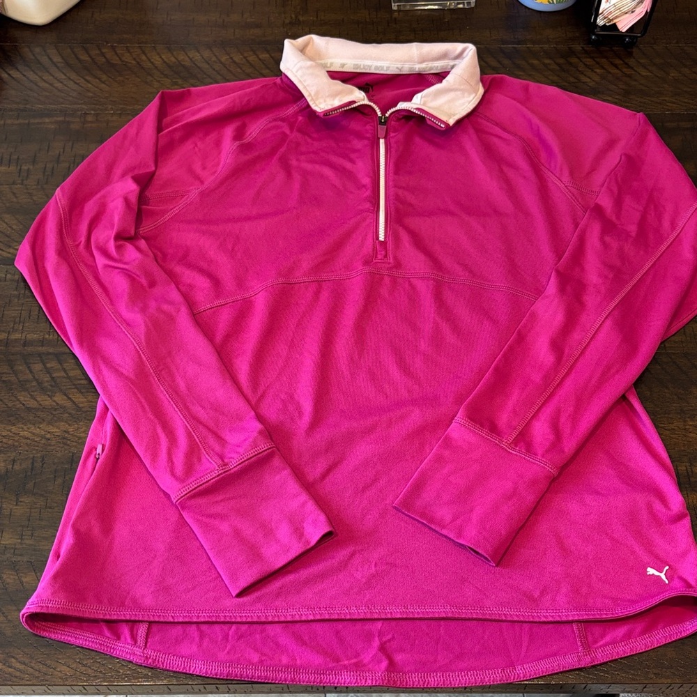 Puma Fuchsia and Light Pink Quarter-Zip Pullover size Large